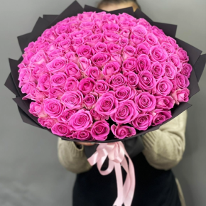 Букет 101 розовой розы Кения (40 см) в Котельниках