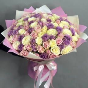 Букет из 101 розы пастельный микс (40 см) в Котельниках