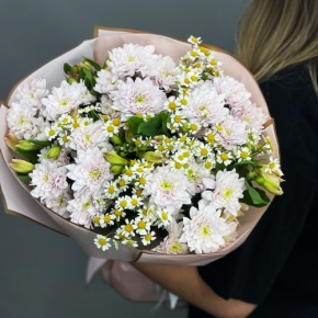 Букет "Сиэтл" из хризантем, альстромерий и ромашек в Котельниках