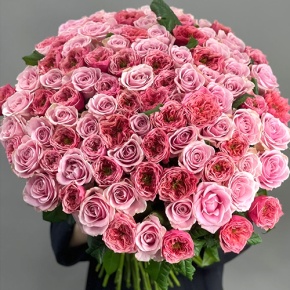 Нежный букет из 101 розы Риджентс парк и Аваланж микс  (70 см) в Котельниках