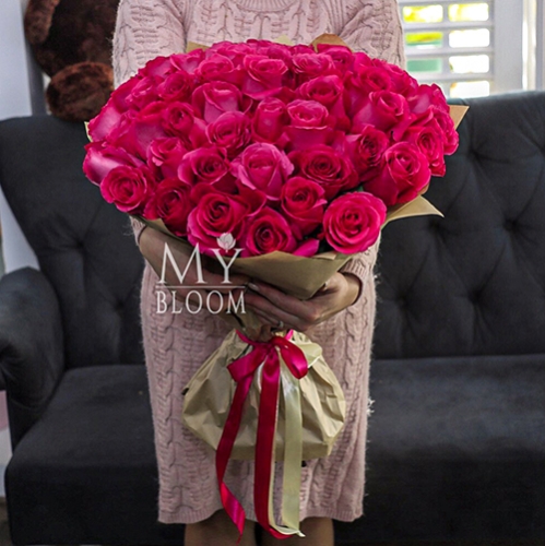 Букет 51 роза Эквадор Пинк Флоид (60 см) в Котельниках